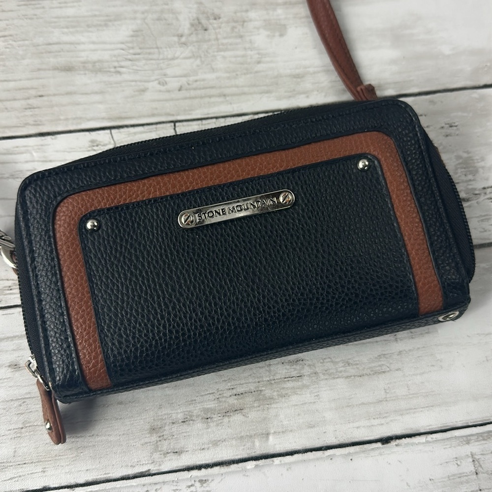 STONE MOUNTAIN Crossbody Brown Leather Purse 8x4” zipper small - Picture 7 of 10